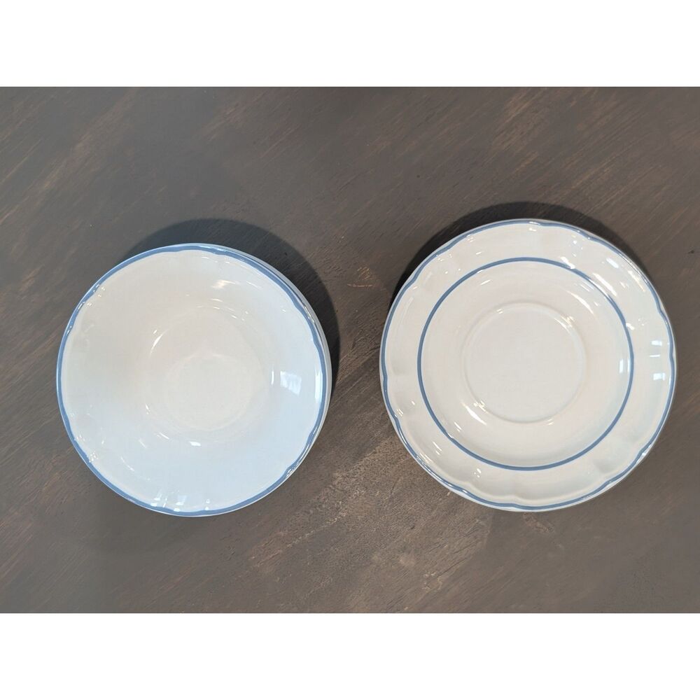 Floral Expressions Stoneware Small Plates & Bowls, Set of 4 (8 pieces), Blue Tri